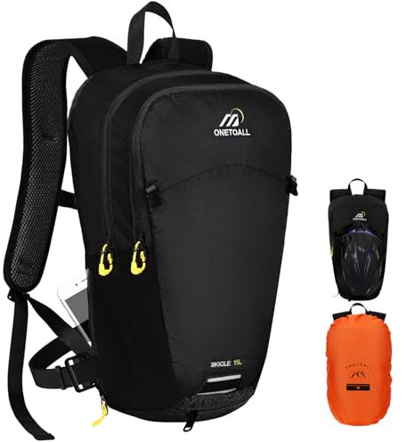 ONETOALL Fahrradrucksack 15L/20L Wasserdicht, Wanderrucksack mit Helmnetz und Regenschutz, Skirucksack Herren Klein mit Abnehmbarem Bauchgürtel zum Skifahren Wandern Radfahren Tagestour Alltag
