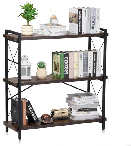 VEVOR Metal Bookshelf, 3-Tier Industrial Bookshelf, Small Rustic Storage Display Bookcase with Open Shelves, Freestanding Display Vintage Shelving Unit Storage Rack, for Living room, Bedroom & Office