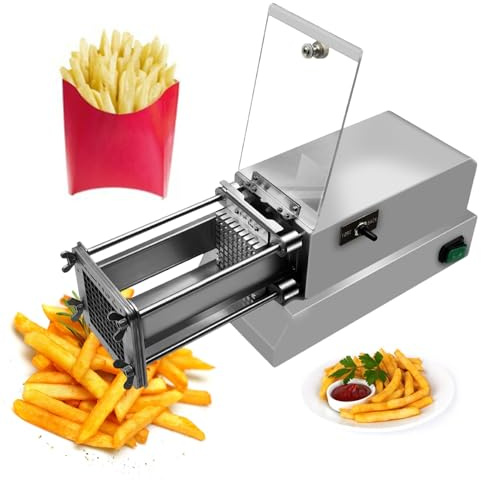Cortador de Patatas Eléctrico, Cortador Patatas Acero Inoxidable, Cortador de Papas Fritas Grado Profesional Corta Patata Acero Inoxidable con 4 Cuchillas para Uso Doméstico