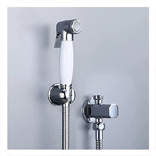 Bidéspray Bidéblandare, Enkel Kallvit Krompolering Toalett Bidéspruta, Badrum Shattaf Douche-sats i massiv mässing, C-set(White)