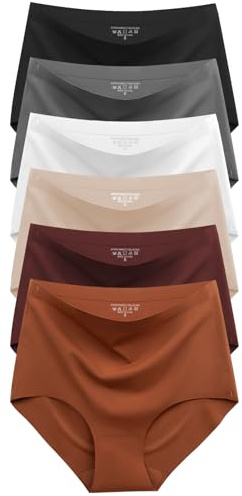 Cuweni Womens Underwear Seamless High Waisted Briefs Silky Stretch No Show Breathable Full Coverage Ladies Panties 6 Pack (US, Alpha, Large, Regular, Regular, 6 color packs)