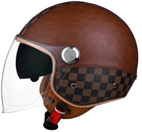 VVPEC Retro Motorrad Motorradhelm Motorrad Jethelm 3/4 mit Doppelvisier, ECEDOT Zertifiziert für Herren und Damen - Ideal für Moped, Mofa, Scooter und Roller, Halbschalenhelm(10,M=57~58cm)
