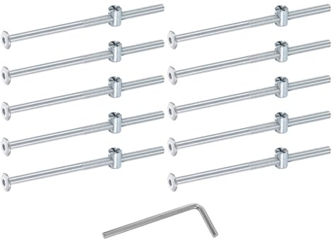 sourcing map 10 bulloni per telaio del letto, M6 x 120 mm, viti a testa esagonale, bulloni a cilindro, bulloni per letti a castello, viti per mobili con testa a forma di riso, dado e chiave per sedie