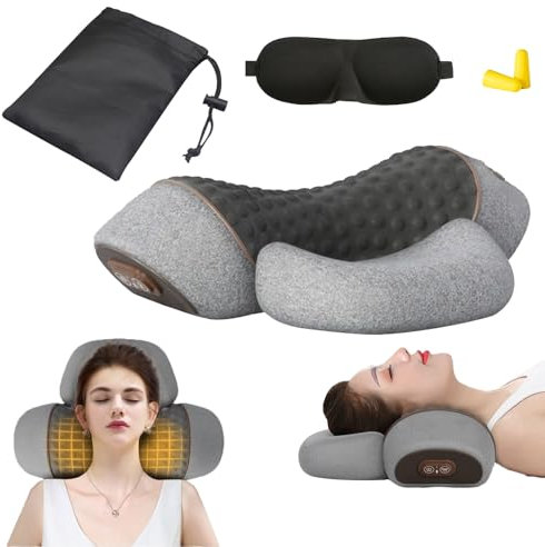DriveNova Nackenmassagegerät Elektrisch mit Wärme, 2025 Upgrade 3-in-1 Pillow Massage Neck Hump, Entspannungskissen für Nacken, Zervikales Massagekissen, Nackentraktion Schulterkorrektor (Grau)