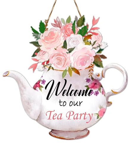 Cartel de bienvenida para puerta,Letrero de madera personalizado con forma de tetera y flores, letrero de bienvenida con temática floral, perfecto para letreros personalizados, letreros decorativos