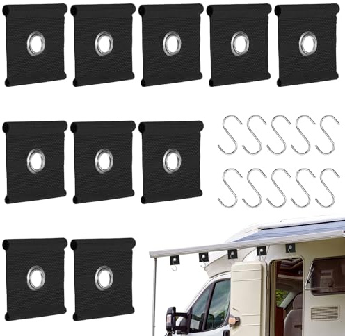 10er Pack Kederleisten Haken, Kederführungshaken, Kederhaken, Kederleistenhaken für Kederband, Markisenkeder, Wohnwagen Zubehör Kederschiene 3m Markisenöse (Schwarz)