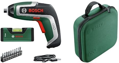 Bosch Compact Visseuse sans Fil IXO level Set (7E Génération, 3,6 V, 2,0 Ah avec Mini Niveau à Bulle et Câble Micro-Usb, Compatible avec Adaptateurs de L’Ixo) + Bosch Boîte de rangement pour outils