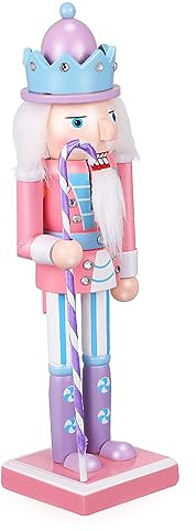UKCOCO Christmas Nutcracker Ornament Pink 25.5cm Wooden Nutcracker Soldier Desktop Figurine Table Decor Festive Christmas Decoration