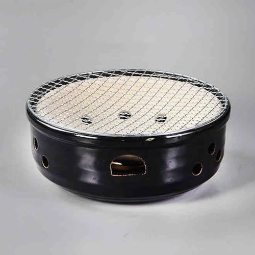 Japanischer Tischgrill-Holzkohleofen aus Ton, Keramik-Grillofen, Ton-Grill- und Teeofen, Holzkohleofen für den Außenbereich, Holzofen für Camping (schwarz)