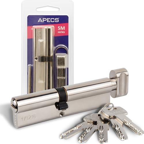 Knoppcylinder APECS låscylinder med knopp, cylinderlås, 65 (30/35C) mm för dörrlås, ytterdörr med 5 nycklar, modell SM-65 (30/35C)-C