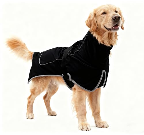 Waterproof Dog Coat Winter Jacket Warm Dogs Coats with Collar Fleece Coats Waterproof Reflective Hiking Coat Adjustable Dog Raincoat Winter Jacket for Small Medium Large Dogs (black, L)