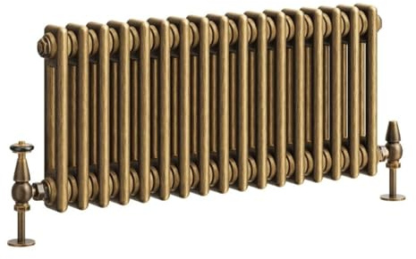 Go Bathrooms Traditional 2 Column Radiator 300x785mm Brass | Cast iron style horizontal radiator for central heating. Features 2 column panels with an antique brass finish.