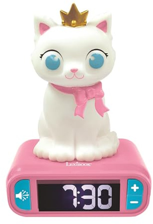 LEXIBOOK - Despertador Gatito con Pantalla LCD Digital y luz de Noche integrada, Gato Luminoso Color Rosa/Blanco - RL800KTLXB