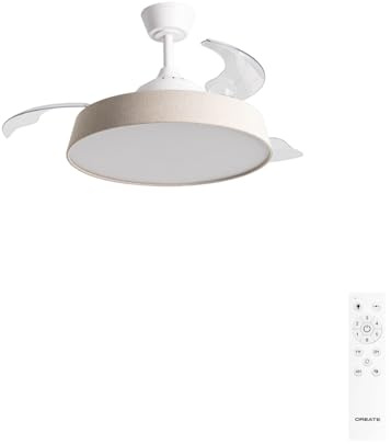 CREATE / WIND CLEAR CONTOUR/Ventilador de techo con luz lino natural con mando / 40W, Temporizador, Ø 107 cm, aspas retráctiles, 3 temperaturas de luz, función verano-invierno