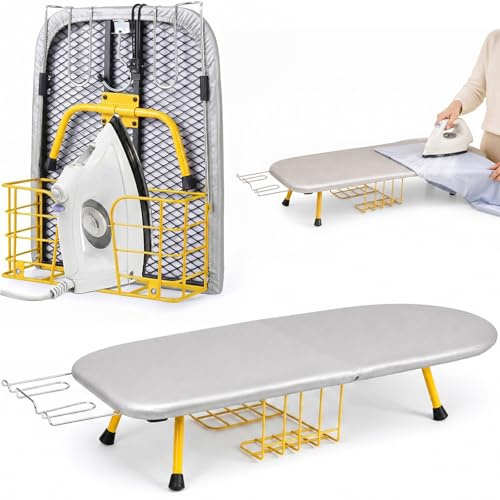 Vikbar strykbräda 32 x 11 tum, med strykjärnhylla, med värmebeständigt skydd och halkfria fötter, platsbesparande design för effektiv strykning
