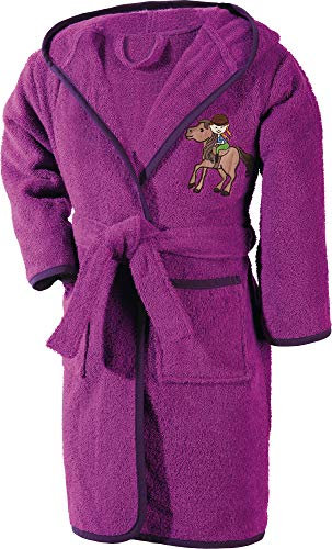 Erwin Müller Kinder-Bademantel mit Kapuze Frottier Stickerei Pferd Fuchsia Größe 158/164 - weich, hautfreundlich, mit Taschen und Bindegürtel