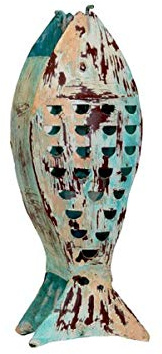 Keyhomestore- Decorazione a forma di pesce, realizzato in metallo, portacandela decorazione colorata da interno o da giardino statuetta pesce animale con finiture arredo casa - altezza cm 29