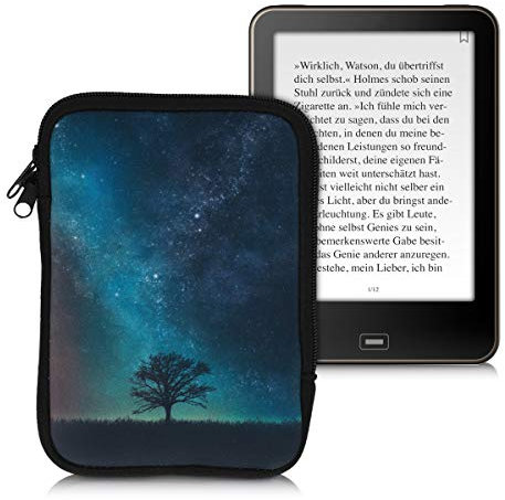 kwmobile Tasche für eReader - Neopren Hülle Schutzhülle Galaxie Baum Wiese Blau Grau Schwarz - 17 x 12 x 2 cm Innenmaße