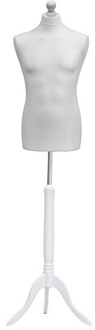 Male Tailors Dummy Bust Size 41 Dressmakers Fashion Mannequin Students White With White Tripod Stand