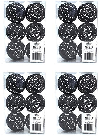 DARO DEKO Weihnachts-Kugel 6cm Glitzer 4 Sets - 24 Kugeln schwarz