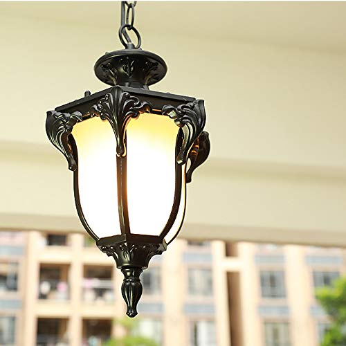 Outdoor Höhenverstellbar Pendellampe Retro Außen/Innen Hängeleuchte E27 Schwarz Wasserdichter IP23 Aluminium Glas Lampenschirm Pendelleuchte für Garten Flur Balkon Pavillon Villa Trauben Rahmen