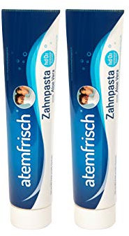 Made in Germany: 2er Pack atemfrisch Zahnpasta 100 ml gegen Mundgeruch mit hdO2, wandelt die Schwefelverbindungen in nicht riechendes Sulfat um, 50% weniger Plastikmüll,