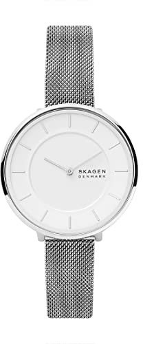 Skagen Gitte Uhr für Damen, Quarzwerk mit Edelstahl- oder Lederarmband, Silberton und Weiß, 38MM