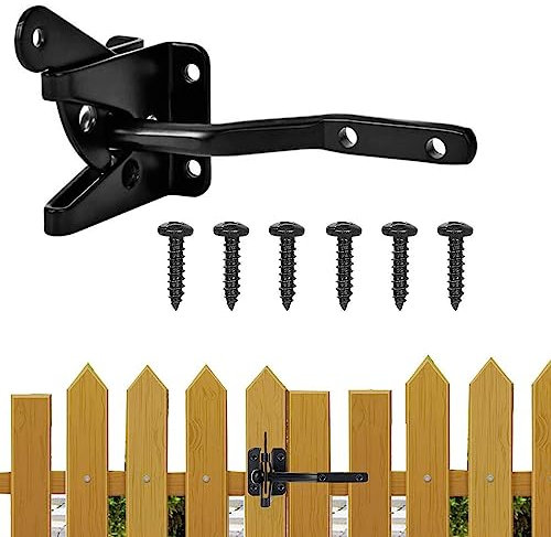 Gartentor Riegel, Gartentorverschluss, Torriegel Schwarz mit 6 Schrauben, Automatischer Selbstsichernder Verriegelung für Gartentor Zauntor Hühnerstall