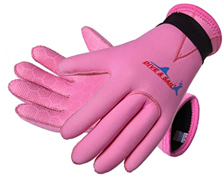 EXCEREY Kids Neoprene Skid-Proof Wetsuit Diving Gloves 3MM Surf Snorkeling Gloves(Pink, M)