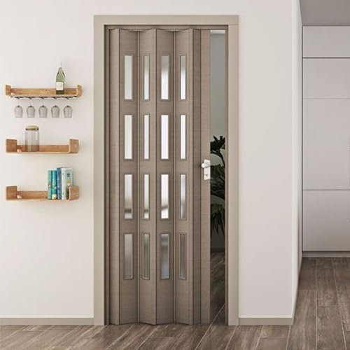 Decorspace Porta a soffietto Luciana da Interno 88,5 x h 214 cm in PVC Made in Italy Rovere Tortora con Vetro Satinato