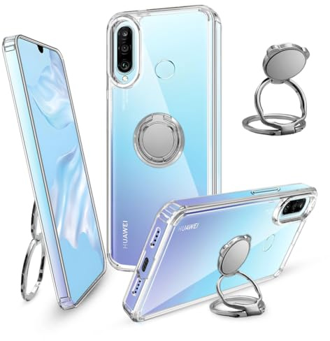 Ptny Handyhülle Durchsichtig für Huawei P30 Lite Hülle Ring, 360 Grad Ring Ständer Magnetische, Schutzhülle Stoßfest Weiche TPU Silikon Ultra Dünn Transparente Case für Huawei P30 Lite Handyhülle