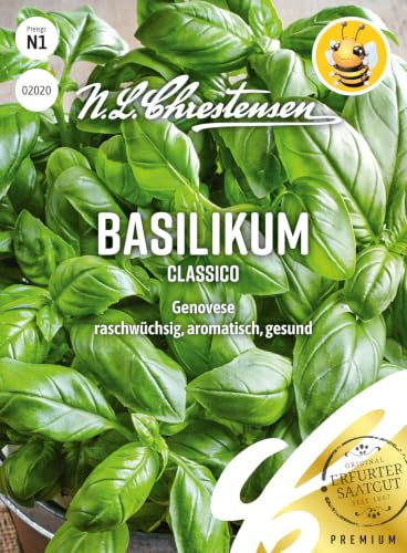 Chrestensen Basilikum Genovese Samen | Großblättrig Aromatisch - Kräutersamen Garten Balkon Fensterbank - Italienisches Küchenkraut - Hobbygärtner Selbstversorger