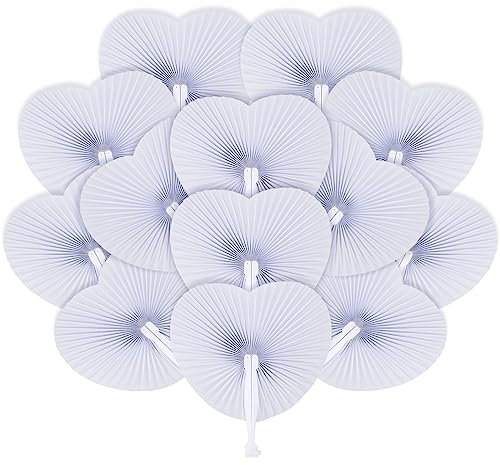 Wedding Fans Folding Heart Shaped Paper Fans White Handheld Paper Fans for Wedding Gifts Wall Decoration Party Favors Craft 12 Pcs