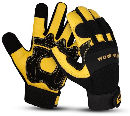 WORKMAXX Gardening Working Gloves Garden Thorn Proof Flexible Heavy Duty Leather Mechanic Utility Dexterity Breathable Construction Gloves for Work Mens Women (MUSTARD, LARGE)