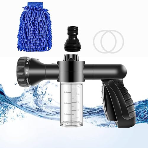 MKNZOME Hose Pipe Spray Gun, 8 Patterns Watering Lance Garden Hose Spray Gun with Hose Nozzle, Car Wash Mitt, Soap Dispenser Bottle, High-Pressure Anti-Slip Spray Nozzle, for Watering Plants, Car