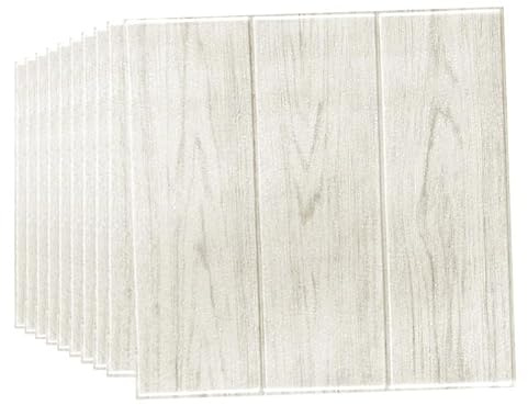 Snewvie 3D Wall Panels Self Adhesive White Oak Panel Wallpaper Waterproof Wood Panels for Walls Soft Foam Panels 35 * 35cm Original Wood Grain Panelling Ceiling Tiles,10PCS