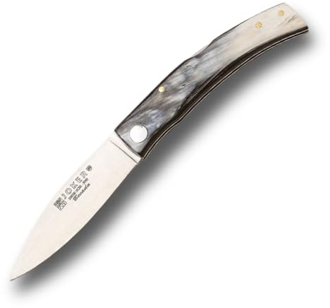 Joker BECADA KlappMesser NA153 mit Griffschalen aus Stierhorn, 8 cm 14c28n Klinge, Glatter Rand, Werkzeug für Angeln, Jagd, Camping und Wandern