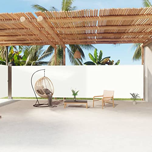Keyroto Store latéral pour balcon, marquise latérale, brise-vent, terrasse, store latéral extensible pour terrasse, crème 200 x 1200 cm
