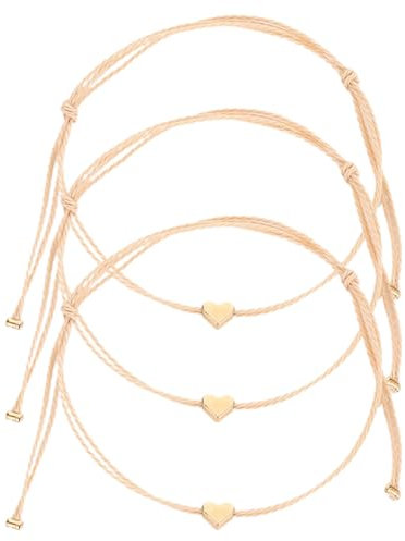 AYVRUOP Herz Freundschaftsarmband, 3 Stück Seil Armbänder, Einfaches Hanfseil Armband, Größenverstellbar für Frauen Mädchen