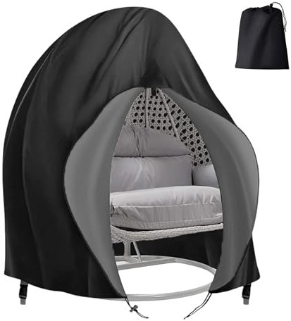 Hängesessel Abdeckung Hängestuhl Schutzhülle Ei-Stuhlbezug Patio Outdoor Swing Egg Chair Cover Wasserdicht Anti-Staub mit Reißverschluss 210D Oxford Hängekorb Schwingsessel Abdeckhauben 200 x 230 cm