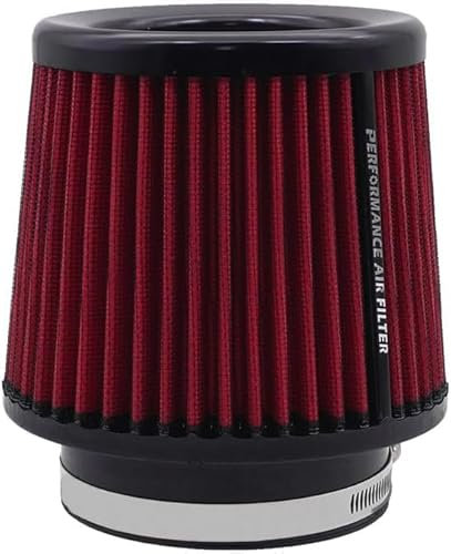 Filtre à air universel de voiture - Filtre à air de rechange pour 76 mm, 89 mm, 101 mm - Kit d'admission - Filtre à air froid universel haute performance - Lavable et réutilisable (rouge)