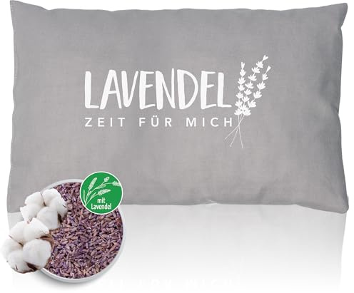 HERBALIND Lavendelkissen 30x20cm Kräuterkissen mit Lavendel Zeit FÜR Mich - Geschenke für Frauen Idee Muttertagsgeschenk, Weihnachten - Duft Kissen mit Füllung - Grau