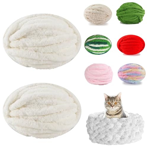 2 x nystan tjock ull för stickning av armarna fluffig och voluminös ull för stickning av filtar, halsdukar och dekorationer (mjölkvit)
