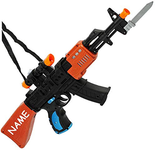 alles-meine.de GmbH Spielzeuggewehr/Maschinengewehr - mit Bajonett & Umhängegurt - inkl. Name - schwarzes Gewehr / 64 cm lang - aus Kunststoff - Spielzeug - Fasching Karneval -..