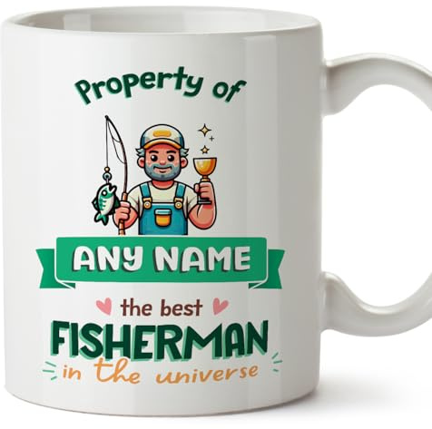 MUGFFINS Personalised Mug for Fisherman man - in English - Property of - Funny Custom Gift for Colleagues - Ceramic 11oz Mug