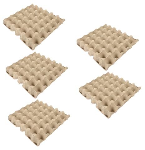 Vassoio per Uova in Pasta di Carta 30 Posti, Confezione | Beige, Riutilizzabile e Impilabile, per Frigorifero e Uso Domestico o Negozio, 5 Pezzi