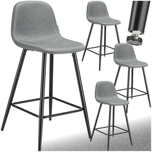 tectake® Barhocker mit Lehne, Barhocker Samt Stuhl, Sitzhocker mit Fußstütze, Bar Stool, Schalenstuhl Hocker mit Lehne, Tresenhocker, Tresenstuhl, Barstuhl mit Lehne - dunkelgrau/schwarz, 4er Set