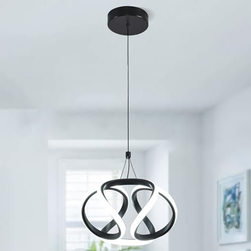 Qcyuui 35W LED Chandelier Ceiling Light, Adjustable Hanging Cord, 6000K Cool White, Black Modern Pendant Lighting for Kitchen, Living Room, Bedroom, Dining Hall