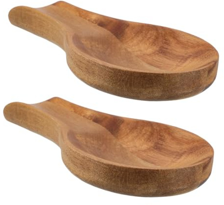 CHILDWEET Wooden Spoon Rest Set 2 Pack Acacia Wood Spoon Holder for Stove Top Countertop and Dining Table Moisture-Resistant Utensil Holder for Kitchen Cooking Home Dining