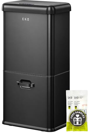 EKO Vintage 50 l sensor-soptunna, papperskorg 2 fack 32 l 18 l, köksavfallshink i rostfritt stål, kontaktlös automatisk återvinning soptunna med lock för hem eller kontor, mjuk stängning, matt svart